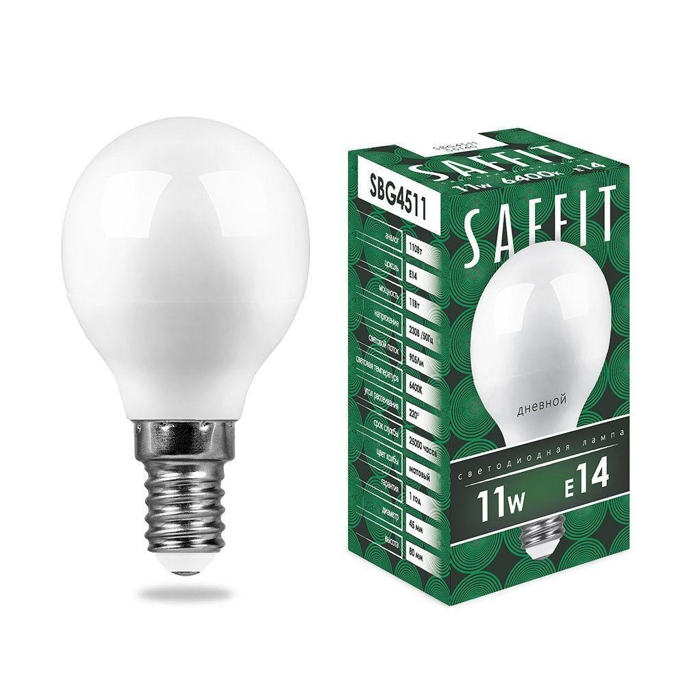 Лампа светодиодная Saffit E14 11W 6400K матовая SBG4511 55140. 