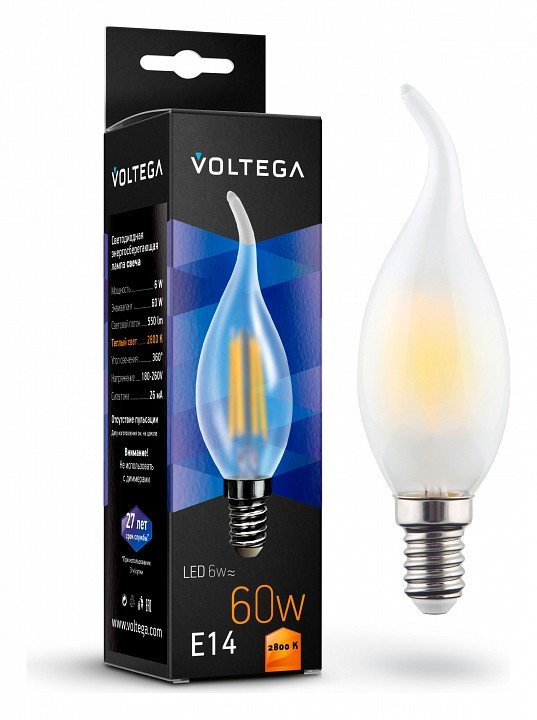 Лампа светодиодная Voltega Crystal E14 6Вт 2800K VG10-CW2E14warm6W-F. 