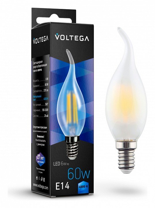 Лампа светодиодная Voltega Crystal E14 6Вт 4000K VG10-CW2E14cold6W-F. 