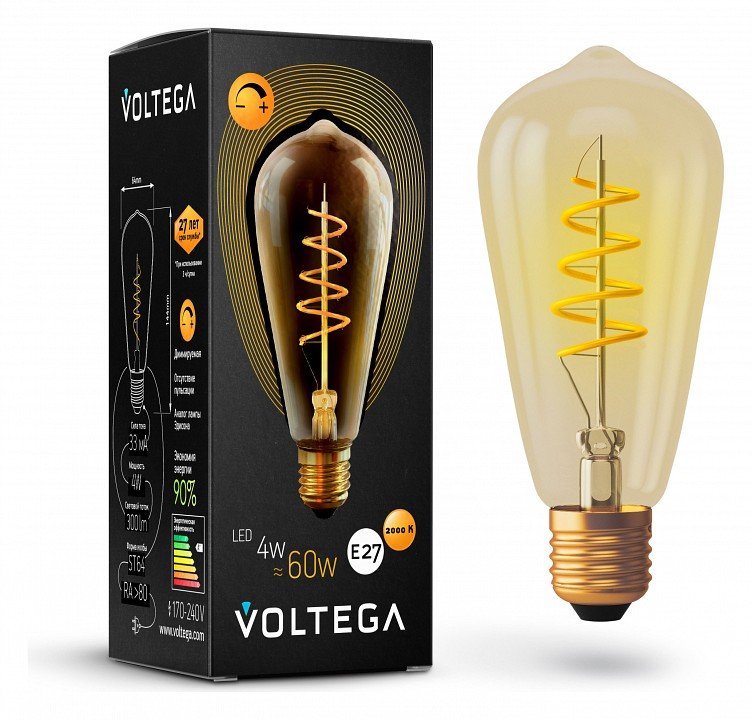 Лампа светодиодная Voltega ST64 E27 4Вт 2000K VG10-ST64GE27warm4W-FB. 