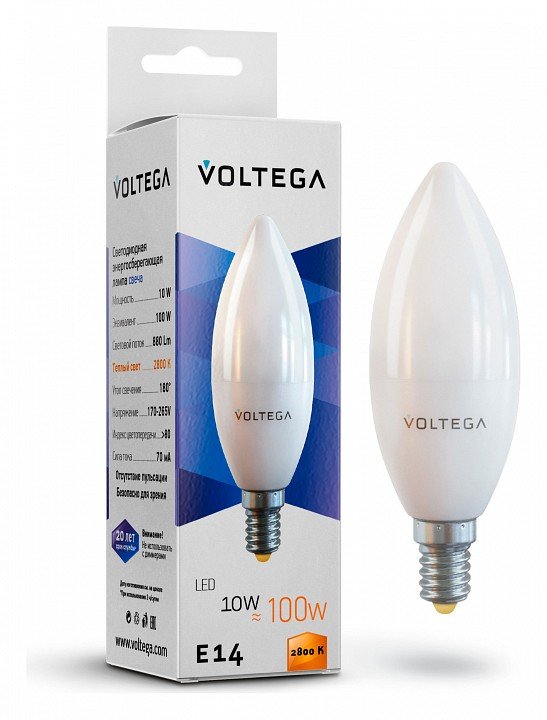 Лампа светодиодная Voltega Simple E14 Вт 2800K VG2-C37E14warm10W. 