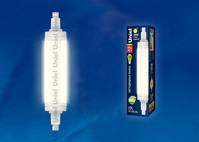 Лампа светодиодная Uniel LED-J118 R7s 12Вт 3000K LED-J118-12W/WW/R7s/CL PLZ06WH картон. 