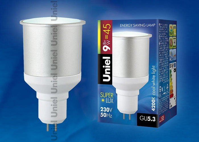 Лампа компактная люминесцентная Uniel  GU5.3 9Вт 4200K 03162. 