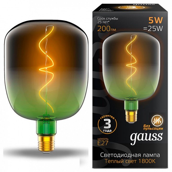 Лампа светодиодная филаментная Gauss E27 5W 1800K зеленая 1009802105. 