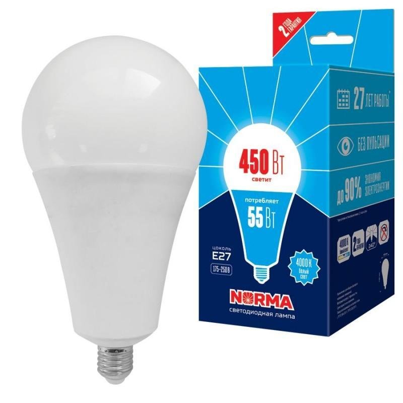 Лампа LED сверхмощная (UL-00005614) Volpe E27 55W (450W) 4000K матовая LED-A140-55W/4000K/E27/FR/NR. 