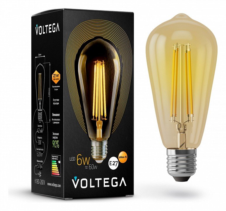 Лампа светодиодная Voltega Loft Led E27 6Вт 2800K VG10-ST64Gwarm6W. 
