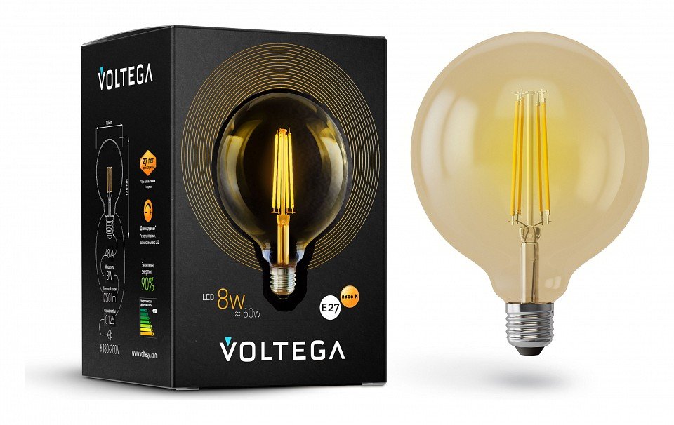 Лампа светодиодная Voltega Loft led E27 8Вт 2800K VG10-G125Gwarm8W. 