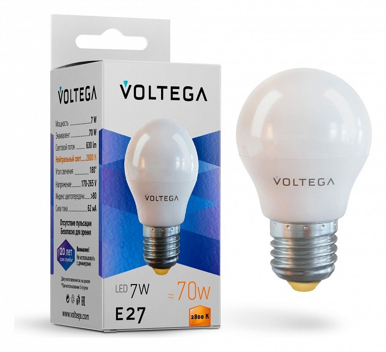 Лампа светодиодная Voltega Simple E27 Вт 2800K VG2-G45E27warm7W. 