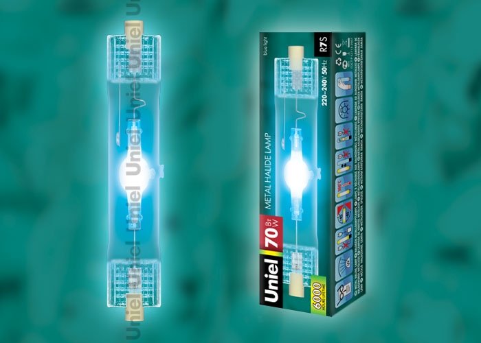 Лампочка металлогалогенная Uniel MH-DE-70/BLUE/R7s картон. 