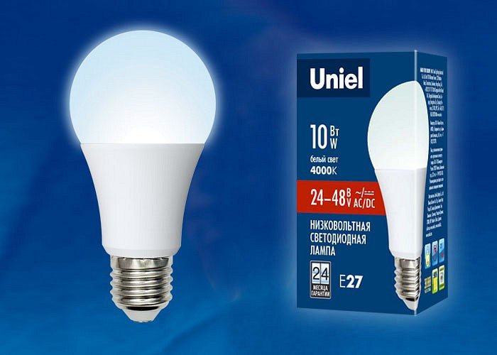 Лампочка светодиодная Uniel LED-A60-10W/NW/E27/FR/24-48V PLO55WH. 