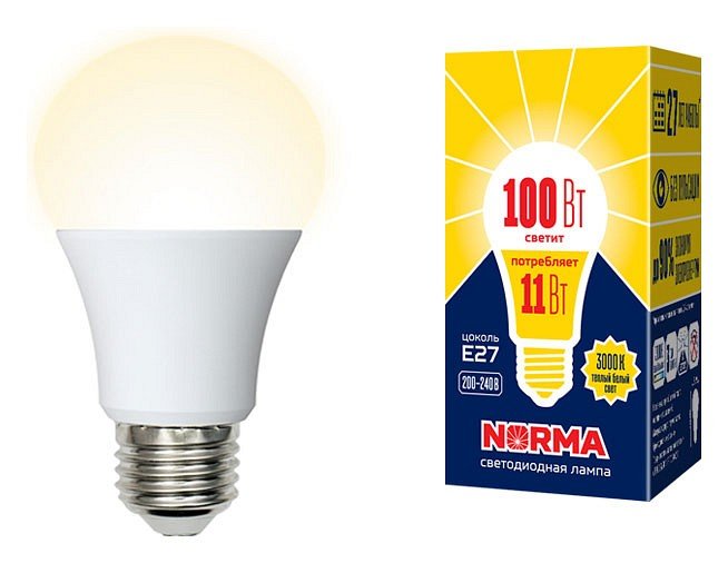 Лампочка светодиодная Volpe LED-A60-11W/WW/E27/FR/NR картон. 