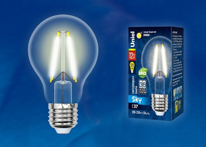 Лампочка светодиодная Uniel LED-A60-12W/3000K/E27/CL PLS02WH картон. 