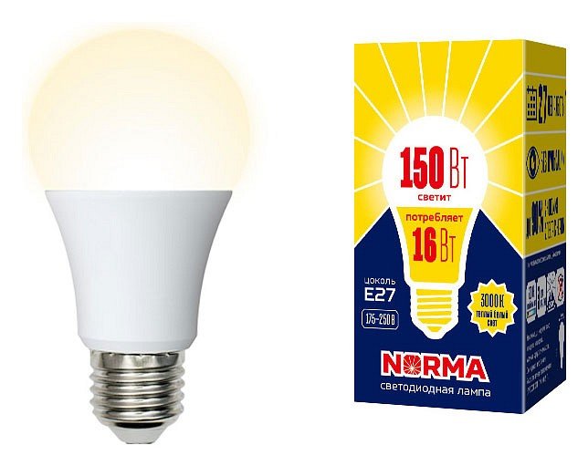 Лампочка светодиодная Volpe LED-A60-16W/WW/E27/FR/NR картон. 