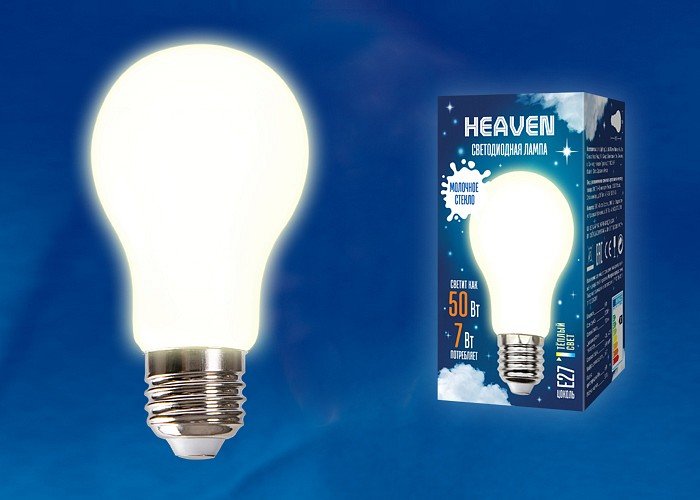 Лампочка светодиодная Uniel LED-A60-7W/3000K/E27/FR GLH01WH. 