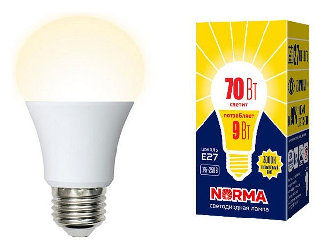 Лампочка светодиодная Volpe LED-A60-9W/3000K/E27/FR/NR картон. 