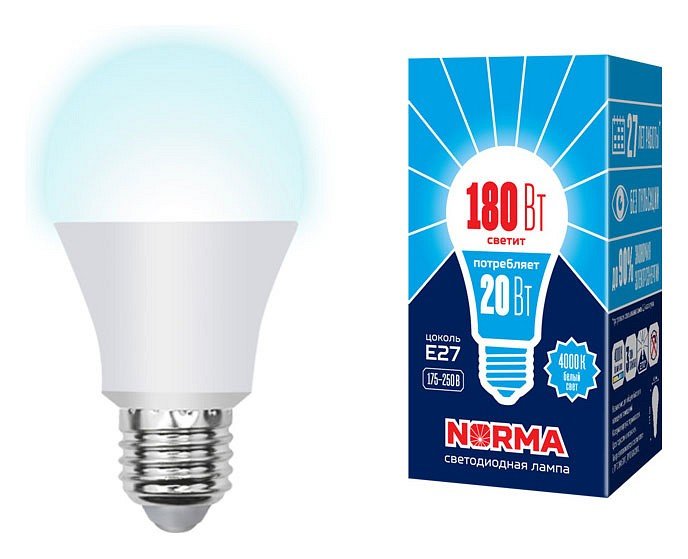 Лампочка светодиодная Volpe LED-A65-20W/NW/E27/FR/NR картон. 
