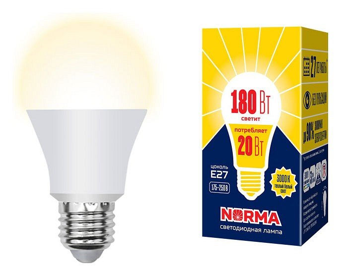 Лампочка светодиодная Volpe LED-A65-20W/WW/E27/FR/NR картон. 