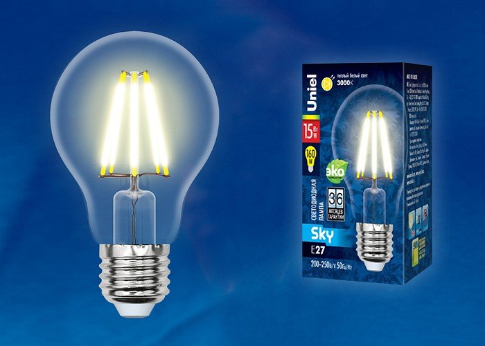 Лампочка светодиодная Uniel LED-A70-15W/3000K/E27/CL PLS02WH картон. 