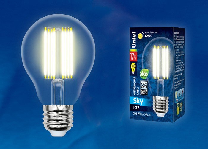 Лампочка светодиодная Uniel LED-A70-17W/3000K/E27/CL PLS02WH картон. 
