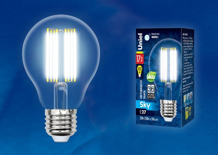 Лампочка светодиодная Uniel LED-A70-17W/4000K/E27/CL PLS02WH картон. 