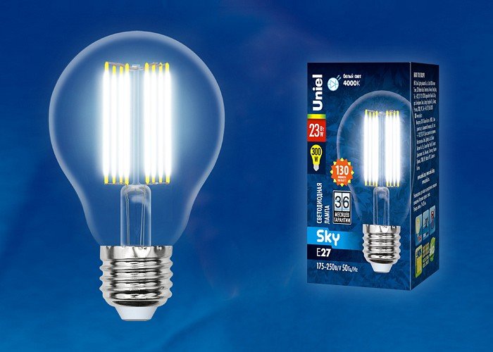 Лампочка светодиодная Uniel LED-A70-23W/4000K/E27/CL PLS02WH картон. 