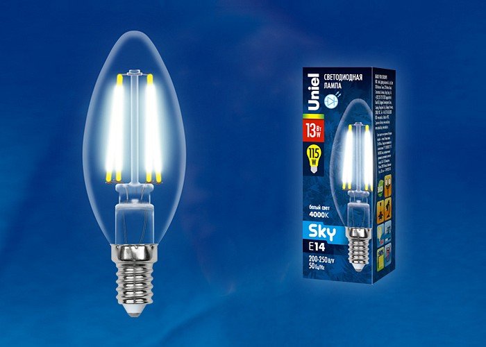 Лампочка светодиодная Uniel LED-C35-13W/4000K/E14/CL PLS02WH картон. 