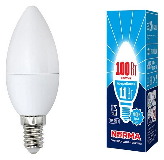 Лампочка светодиодная Volpe LED-C37-11W/NW/E14/FR/NR картон. 