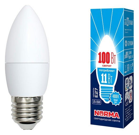 Лампочка светодиодная Volpe LED-C37-11W/NW/E27/FR/NR картон. 