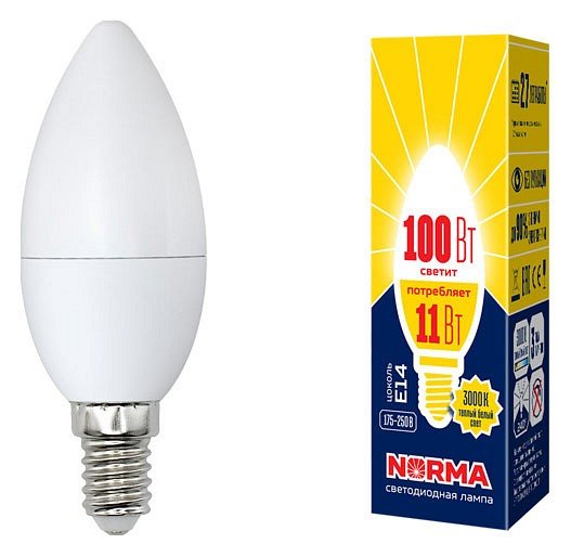 Лампочка светодиодная Volpe LED-C37-11W/WW/E14/FR/NR картон. 
