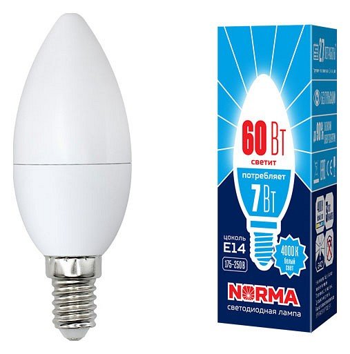 Лампочка светодиодная Volpe LED-C37-7W/NW/E14/FR/NR картон. 