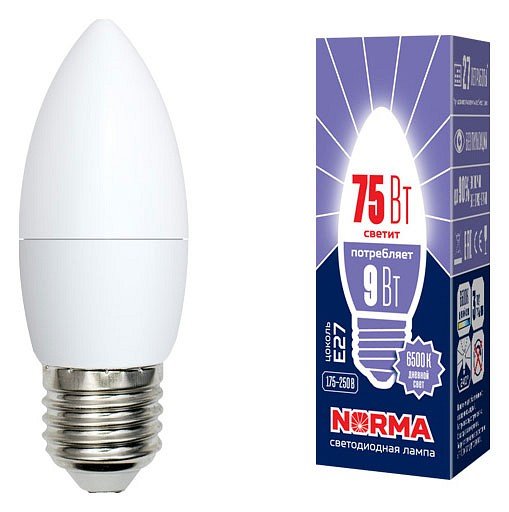 Лампочка светодиодная Volpe LED-C37-9W/DW/E27/FR/NR картон. 