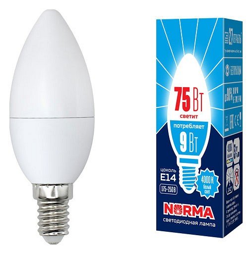 Лампочка светодиодная Volpe LED-C37-9W/NW/E14/FR/NR картон. 