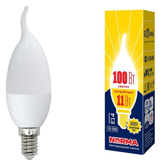 Лампочка светодиодная Volpe LED-CW37-11W/WW/E14/FR/NR картон. 