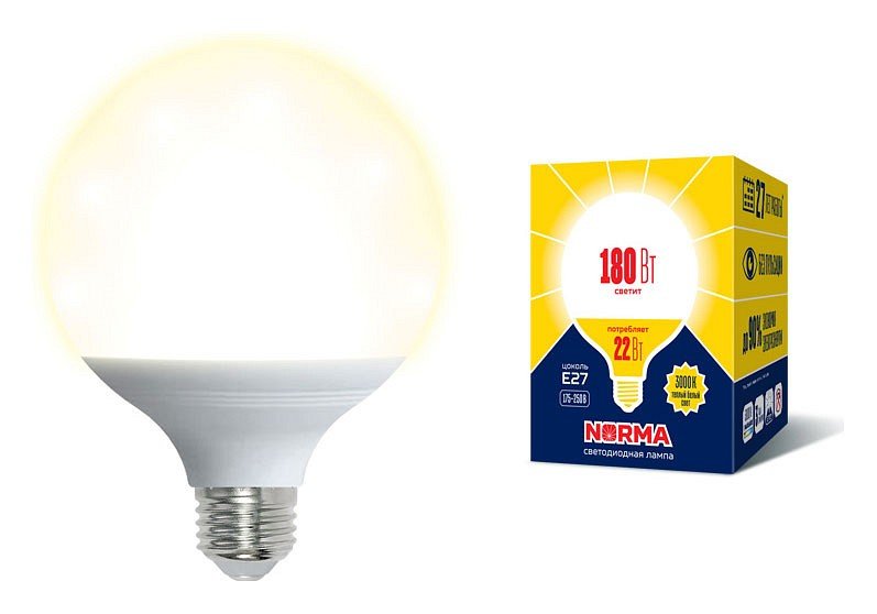 Лампочка светодиодная Volpe LED-G120-22W/3000K/E27/FR/NR картон. 