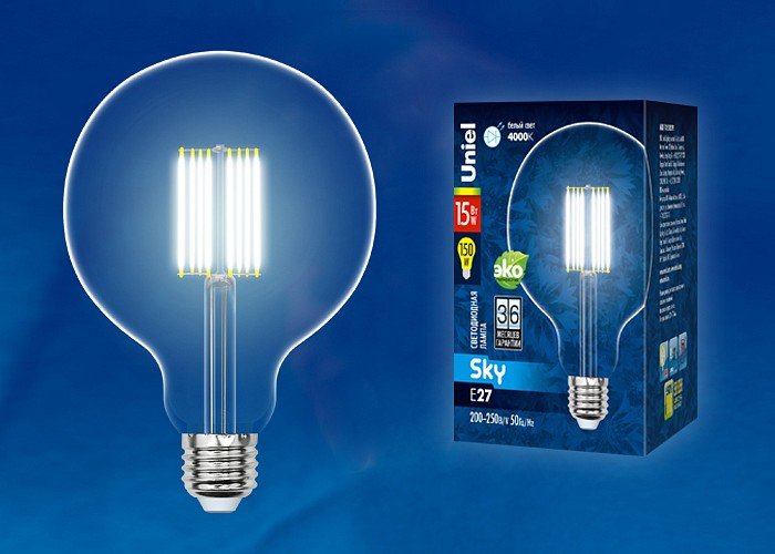 Лампочка светодиодная  LED-G125-15W/4000K/E27/CL PLS02WH картон. 