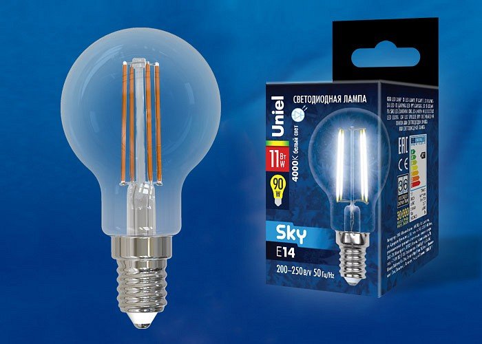Лампочка светодиодная Uniel LED-G45-11W/4000K/E14/CL PLS02WH картон. 