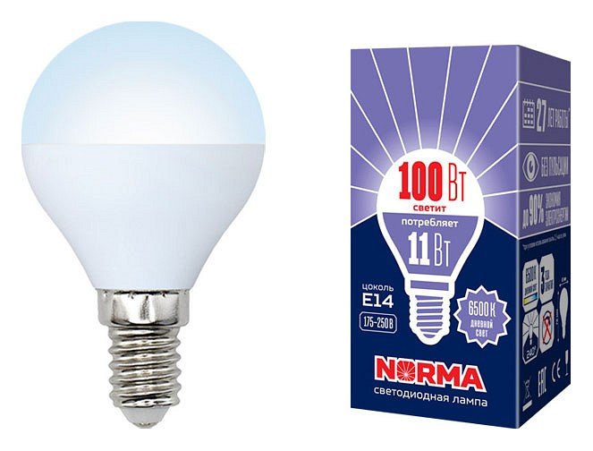 Лампочка светодиодная Volpe LED-G45-11W/DW/E14/FR/NR картон. 