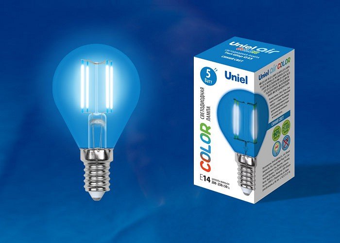 Лампочка светодиодная  LED-G45-5W/BLUE/E14 GLA02BL картон. 