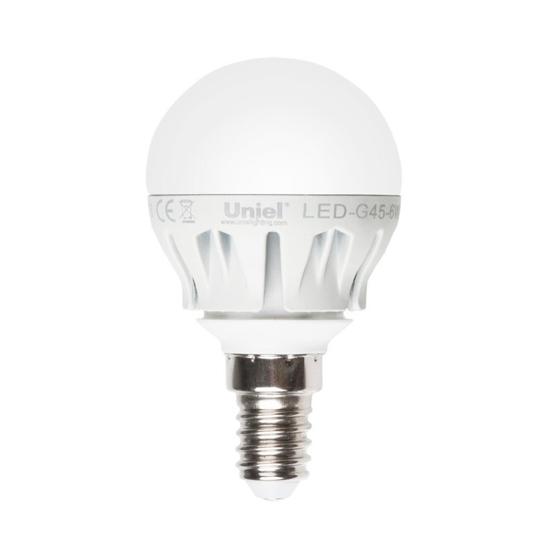 Лампочка светодиодная  LED-G45-6W/NW/E14/FR ALM01WH пластик. 