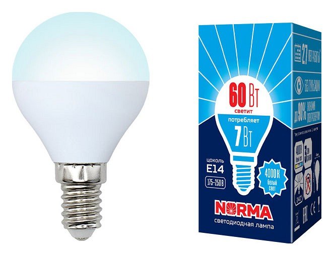 Лампочка светодиодная Volpe LED-G45-7W/NW/E14/FR/NR картон. 