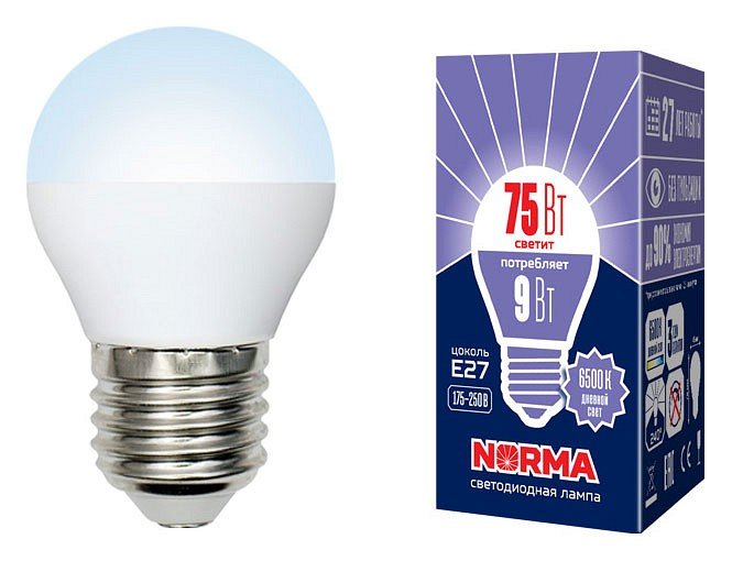 Лампочка светодиодная Volpe LED-G45-9W/DW/E14/FR/NR картон. 