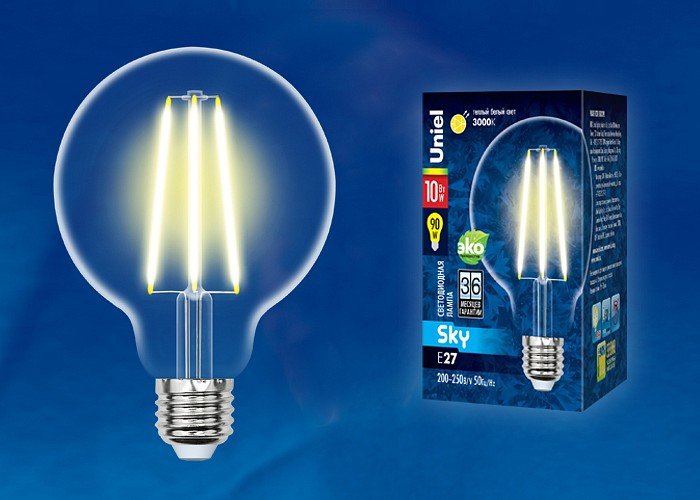 Лампочка светодиодная Uniel LED-G95-10W/3000K/E27/CL PLS02WH картон. 