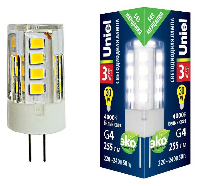 Лампочка светодиодная  LED-JC-220/3W/4000K/G4/CL GLZ09TR картон. 