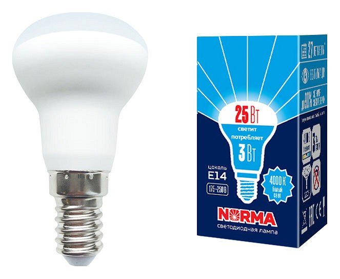 Лампочка светодиодная Volpe LED-R39-3W/4000K/E14/FR/NR картон. 