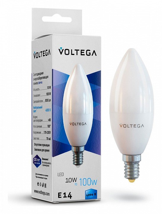 Лампа светодиодная Voltega Simple E14 Вт 4000K VG2-C37E14cold10W. 