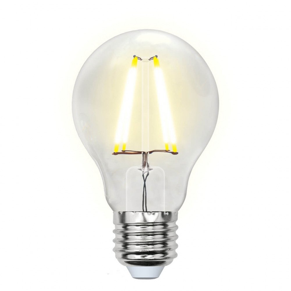Лампа светодиодная филаментная Uniel E27 8W 3000K прозрачная LED-A60-8W/WW/E27/CL GLA01TR Набор из 5штук UL-00008080. 