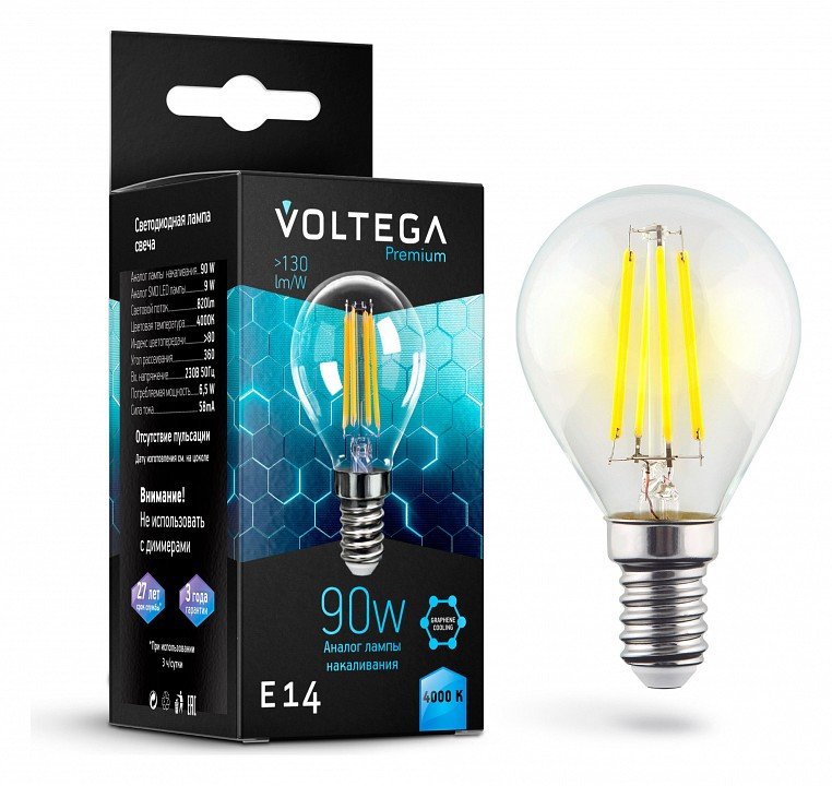 Лампа светодиодная Voltega Premium VG10-G45E14cold9W-F. 