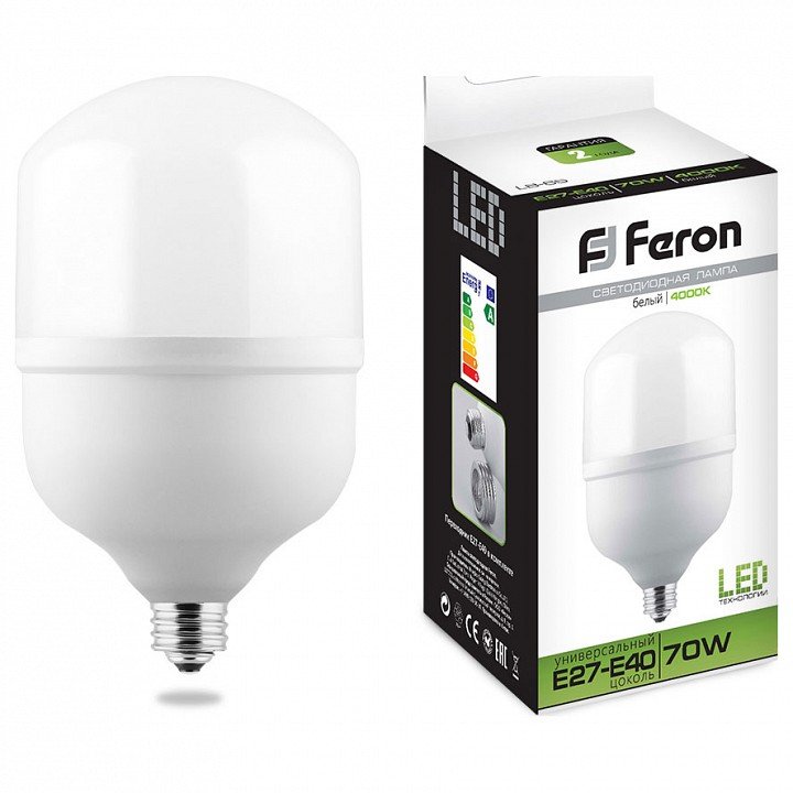 Лампа светодиодная Feron E27-E40 70W 4000K Цилиндр Матовая LB-65 25822. 