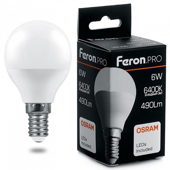 Лампа светодиодная Feron Pro E27 6W 6400K матовая LB-1406 38067. 