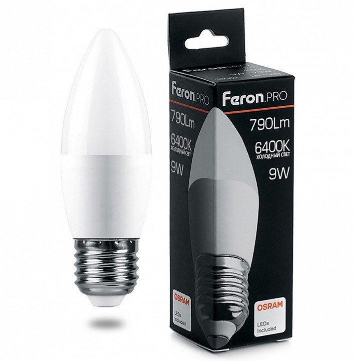 Лампа светодиодная Feron Pro E27 9W 6400K матовая LB-1309 38064. 